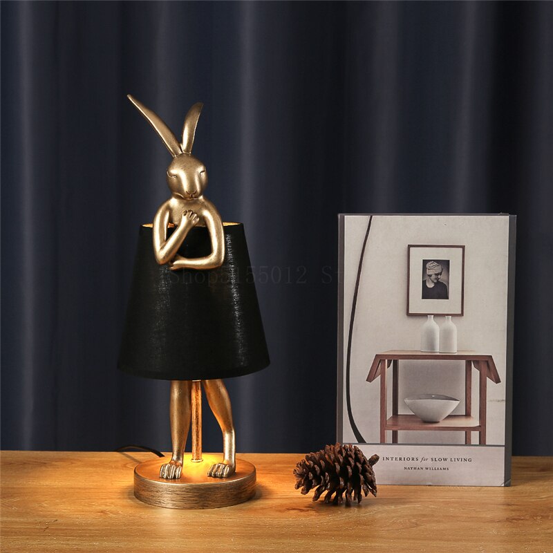 Golden Rabbit Table Lamp Design Resin Rabbit Desk Lamp Living Room Decoration Children's Room Decor Read LED Light Bedside Lamp 4