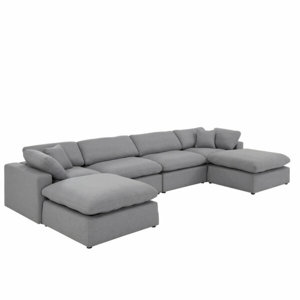 Grey Linen Down Fill U-shaped Sectional Sofa 3
