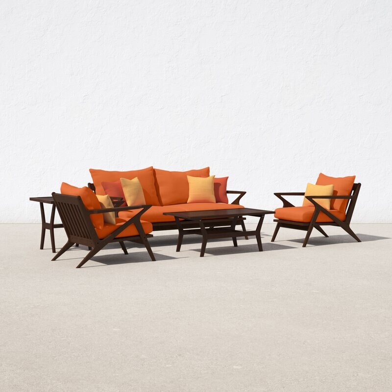 Garden Patio Set, 5 Piece Outdoor Sofa, Orange Cushions 3