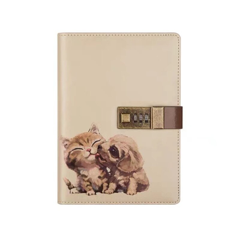 A5 Password Notebook Cat Pattern Cute Thing with Lock Hand Book Diary PU Leather Notepad School Student Supplies Gift 5