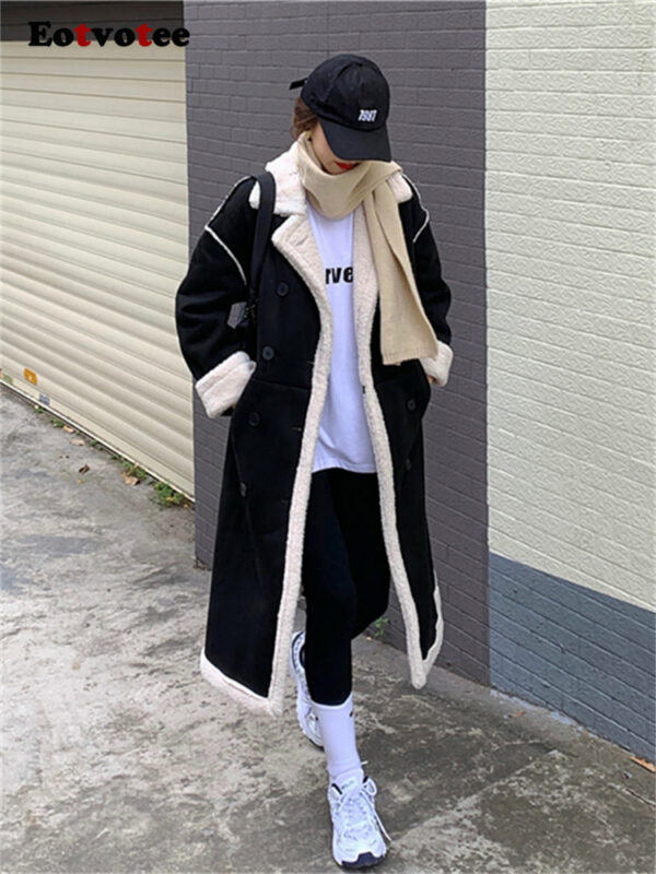 Eotvotee Coffee Faux Fur Coat Winter Long Jacket Women Turn Down Collar Oversized 2022 Korean Fashion Thick Warm Black Outwear 4
