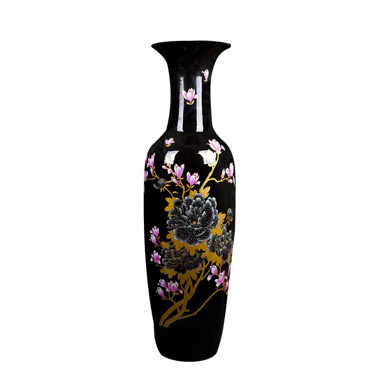Jingdezhen Ceramics Chinese Red Peony Flower Living Room High-Grade Yellow Black Floor Large Vase New House Decoration Ornaments 2