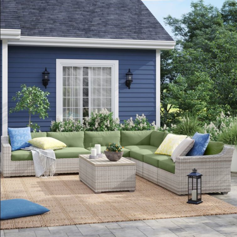 Outdoor Garden Furniture Set of 8 Woven Resin Wicker Garden Sofa with Removable Cushion Vanilla Cream 2