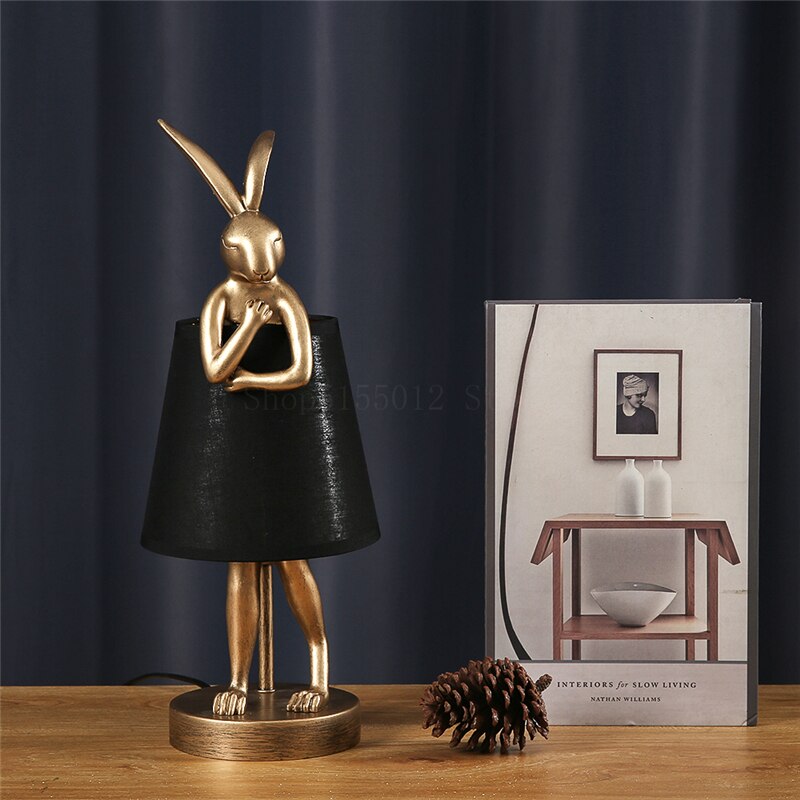 Golden Rabbit Table Lamp Design Resin Rabbit Desk Lamp Living Room Decoration Children's Room Decor Read LED Light Bedside Lamp 5