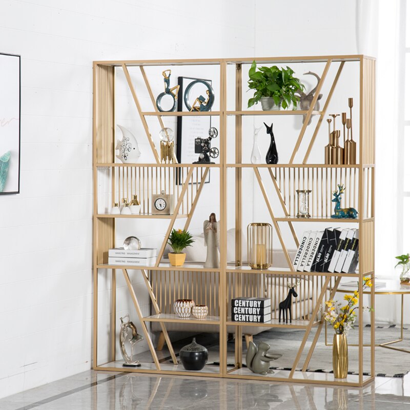 Nordic golden shelf modern minimalist creative bookshelf display stand living room floor decoration shelf partition shelf 2