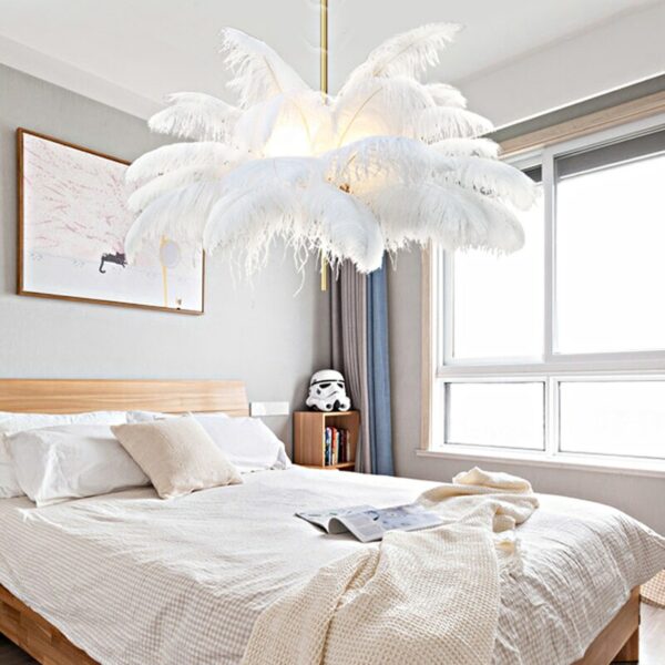 Ostrich Feather Chandelier lighting lustres Romantic Modern Chandelier For Bedroom Living Room Suspension Luminaire Pendant Lamp 4