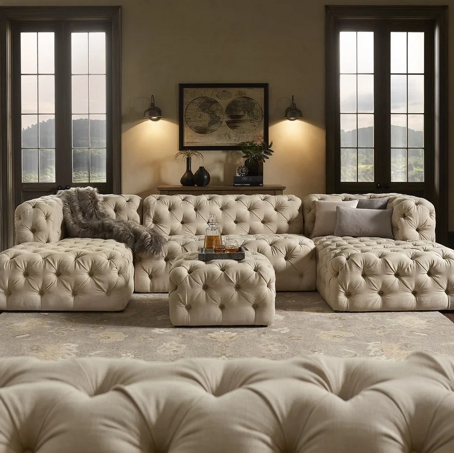 Chesterfield U-shape Sectional Sofa - 4/5-Seat U-Chaise Sectional Traditional, Rustic 1