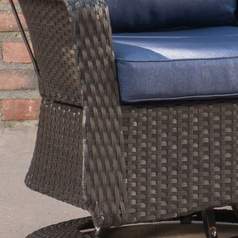 Outdoor Furniture Set of 5 Wicker Swivel Club Chair with Fire Pit, Dark Brown Wicker + Blue Cushions 4