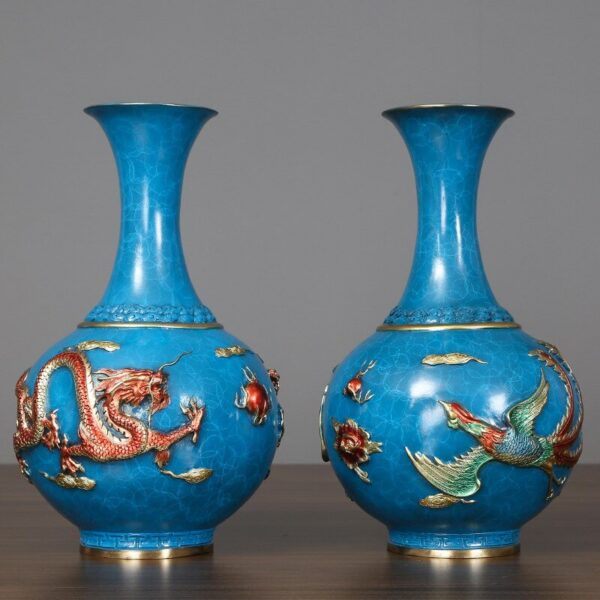 ARZAK Color Copper Dragon And Phoenix Vase Ornaments One Pair Of Two Living Room Office Wine Cabinet Home Decorations Chinese 2