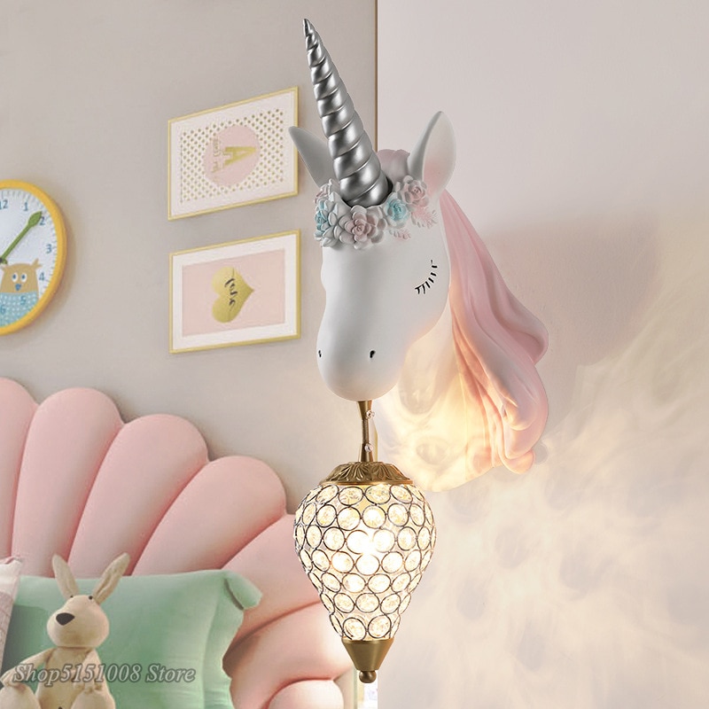 Nordic Simple Lovely Unicorn Led Wall Lamp Bedroom Bedside Lamp Girl Pink Creative Room Sconce Wall Lights Cartoon Unicorn Lamp 1