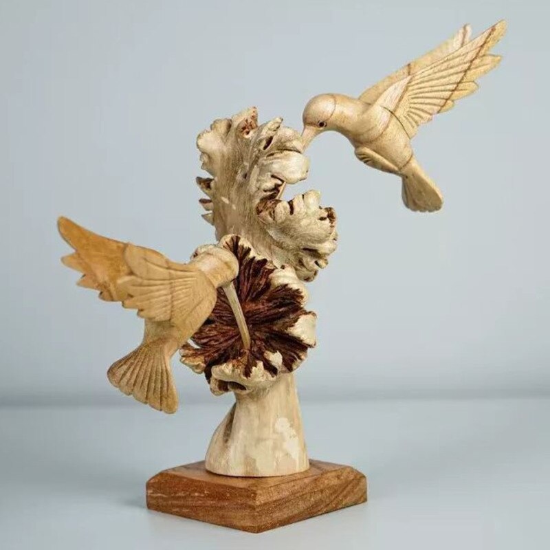 Animal Woodpecker Sculpture Diligent Birds Pecking Tree Statue Ornaments Figurine Art Craft Sculpture Office Home Decoration 2