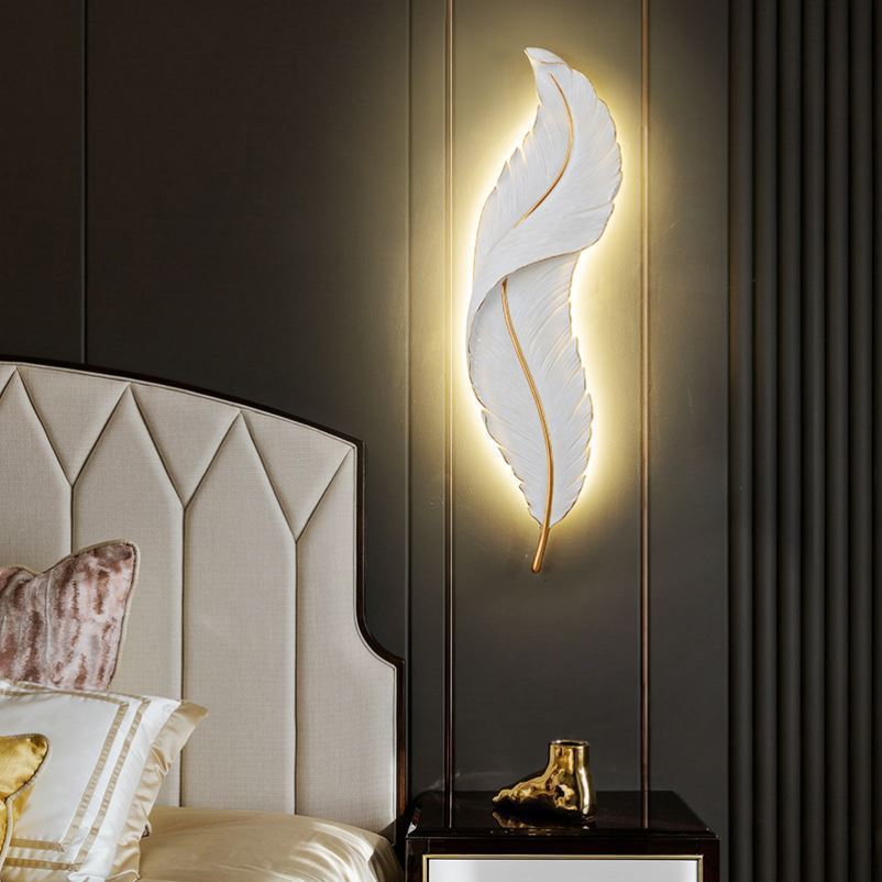 Modern Feather Wall Light RGB Led Wall Lamp for Bedroom Bedside Stairway Light Living Room Decoration Bathroom Decor Sconce 6