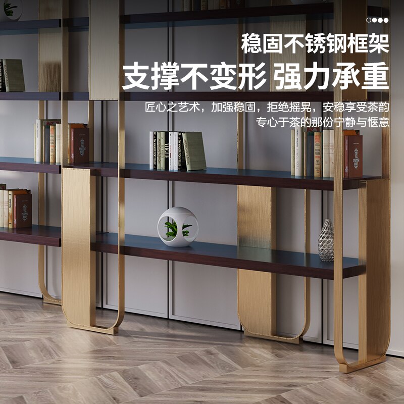 Light luxury bookshelf modern living room floor display rack simple stainless steel Bogu rack Italian creative rack 3