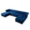Blue Black Velvet U-Shaped Symmetrical Corner Section Sofa 34"H x 141"W x 71"D 1