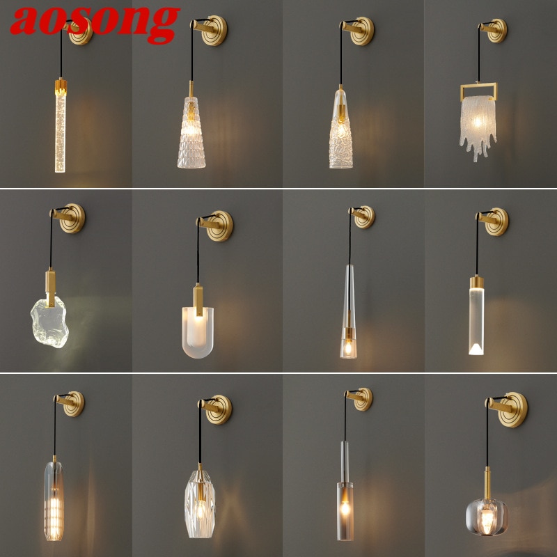 AOSONG Nordic Wall Lamp LED Modern Luxury Vintage Crystal Brass Sconces Light Decor for Home Living Room Bedroom Corridor 1