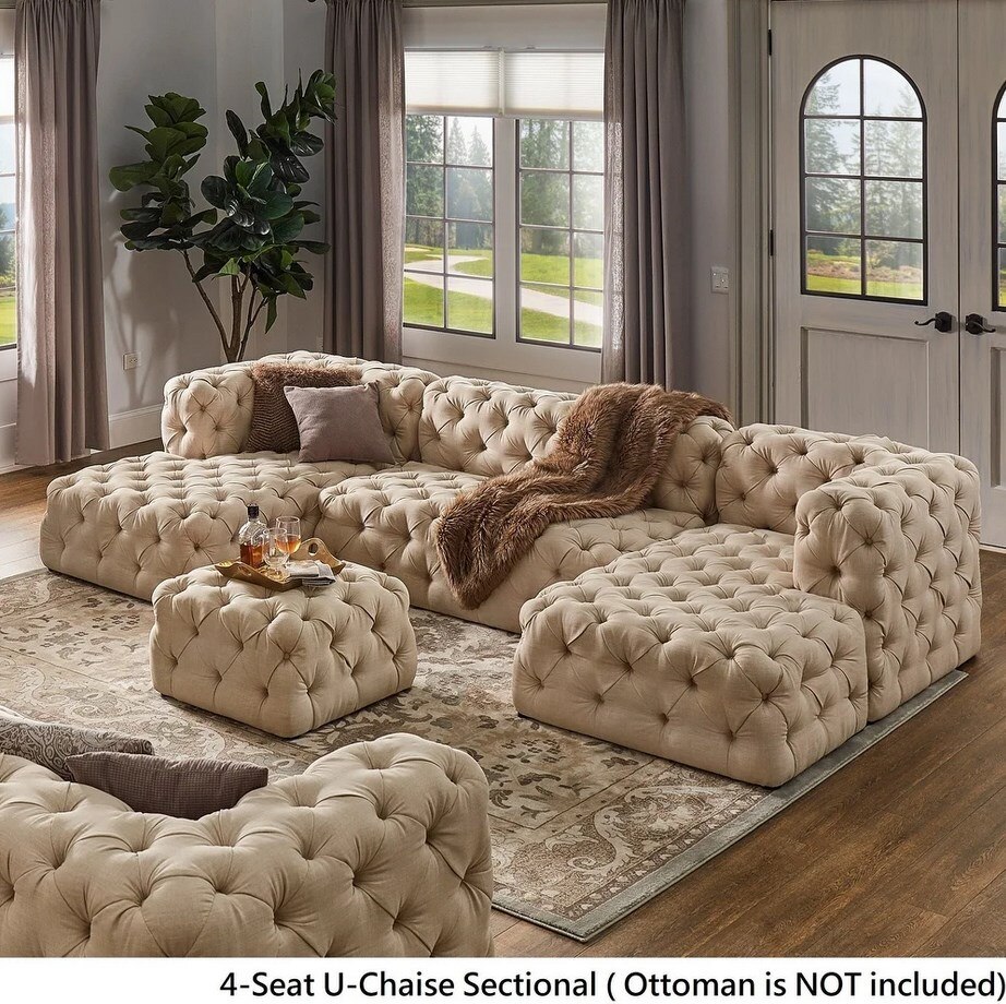 Chesterfield U-shape Sectional Sofa - 4/5-Seat U-Chaise Sectional Traditional, Rustic 5