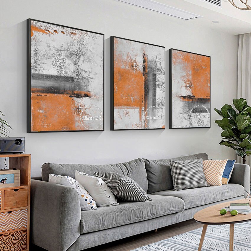 Orange And White Abstract 3PCS Oil Painting On Canvas Handmade Modern Wall Art Picture Office Home Decoration Paintings Unframed 3