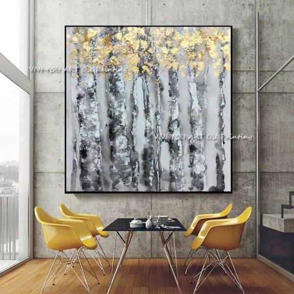 Foil Gold Forest Tree Hand Painted Oil Paintings on Canvas Abstract Large Painting Wall Picture for Home Office Brush Decor 4