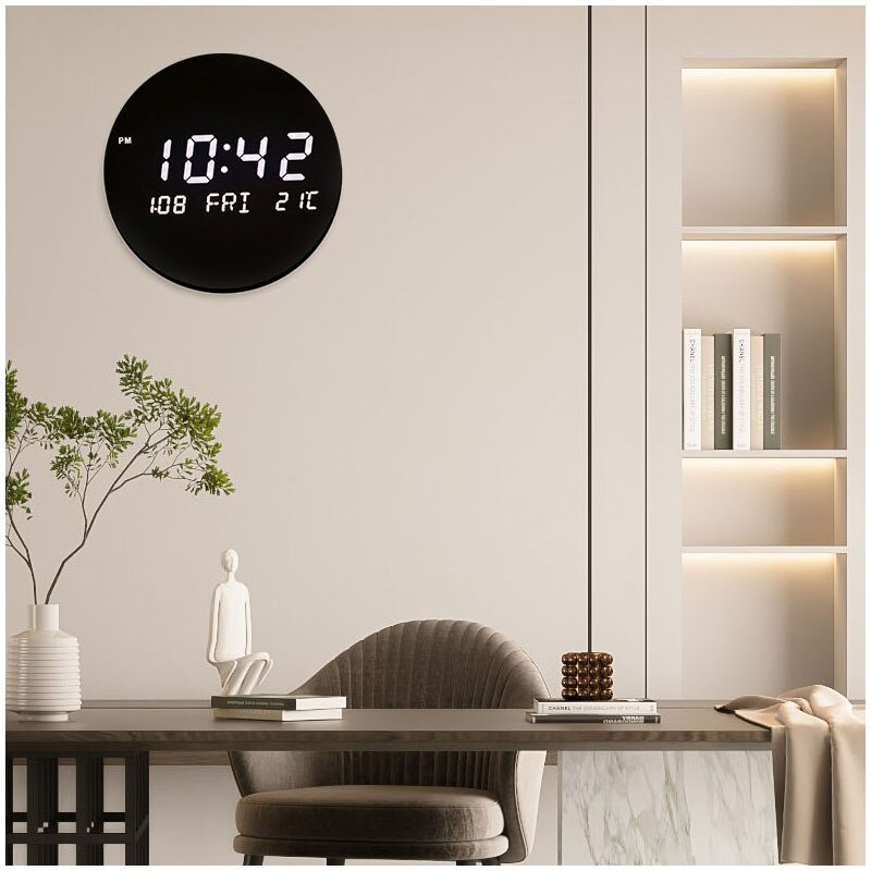 3D Luminous Wooden Digital Clock LED Rechargeable Wireless Wall Clock for Home Living Room Decor Creative Bedroom Silent Clocks 2