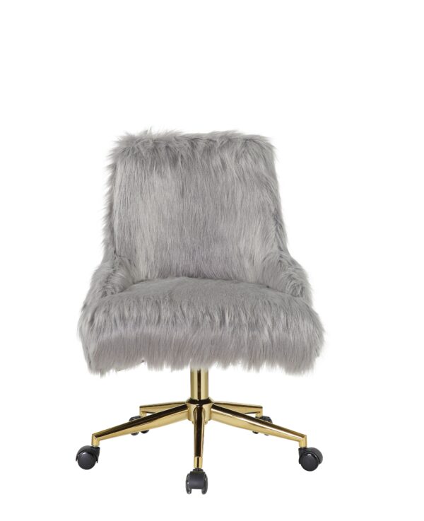 22"L x 25"D x 35-38"H Office Chair In Gray Faux Fur Gold Finish Office Chair Living Room Bedroom Chair High Elastic Sponge Gray 3