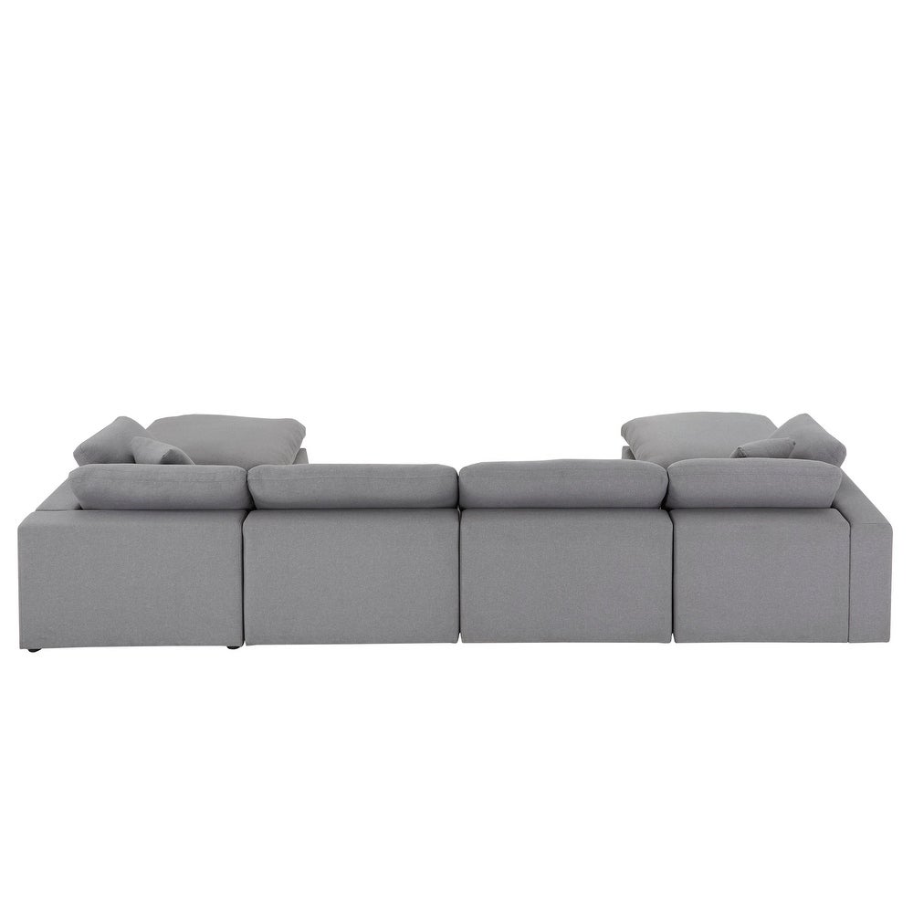 Grey Linen Down Fill U-shaped Sectional Sofa 5