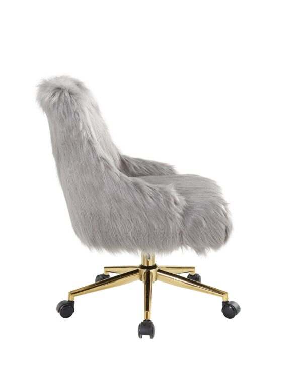 22"L x 25"D x 35-38"H Office Chair In Gray Faux Fur Gold Finish Office Chair Living Room Bedroom Chair High Elastic Sponge Gray 4