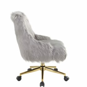 22"L x 25"D x 35-38"H Office Chair In Gray Faux Fur Gold Finish Office Chair Living Room Bedroom Chair High Elastic Sponge Gray 4