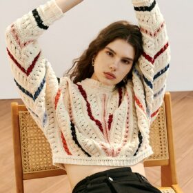 Coarse Needle Color Striped Women Sweater 2022 Autumn Winter Crew-neck French Pairs Design Brand New 4