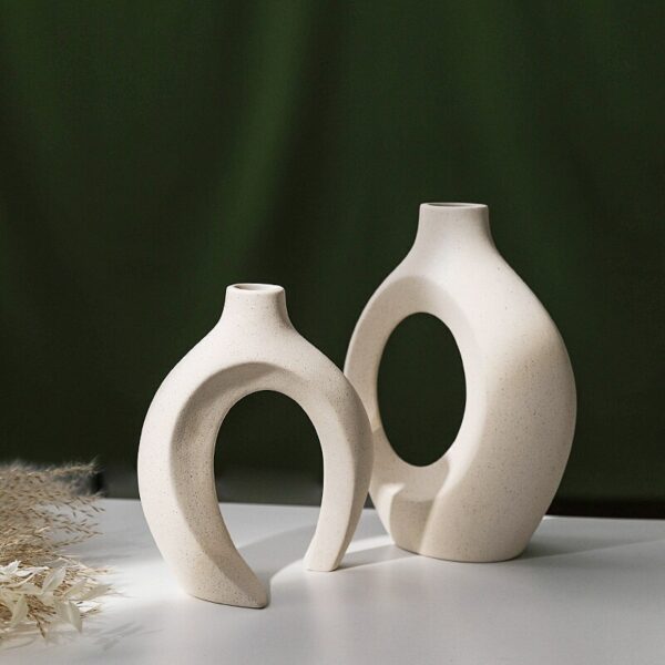 2Pcs/Set Nordic Ceramic Vase Snuggle White Matte Pot For Pampas Grass Flower Arrangement Living Room Desktop Home Decoration 4