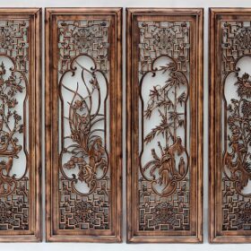 Background Wall Decoration Living Room Wall Home Craft Chinese Plant Meilan Dongyang Wood Carving Pendant Four Indoor 1