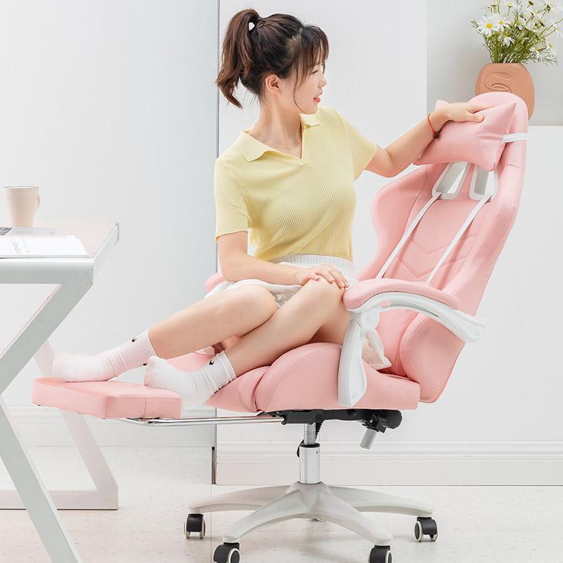 Gamer chair white girl comfortable Gaming Chair Pink Girl Computer Chair Student learning Home Anchor Live Game Chairs bedroom 6