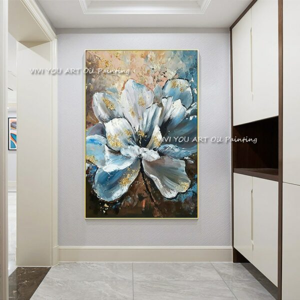 The Foil Large Flower Handmade Oil Paintings On Canvas Blue Creative New White Wall Art Pictures For Office Nature Decoration 5