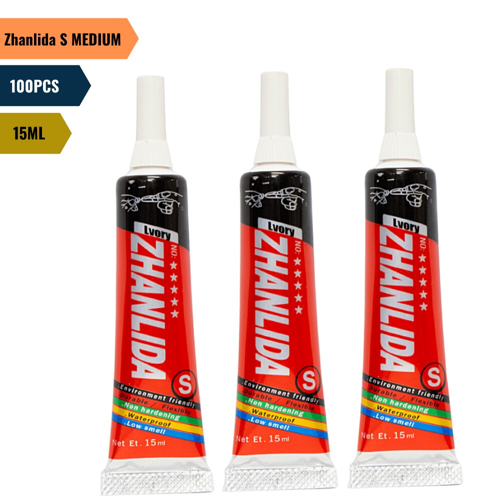 100PCS Zhanlida S Medium Settings 15ML Ivory Contact Adhesive Universal Repair Glue With Precision Applicator Tip 1