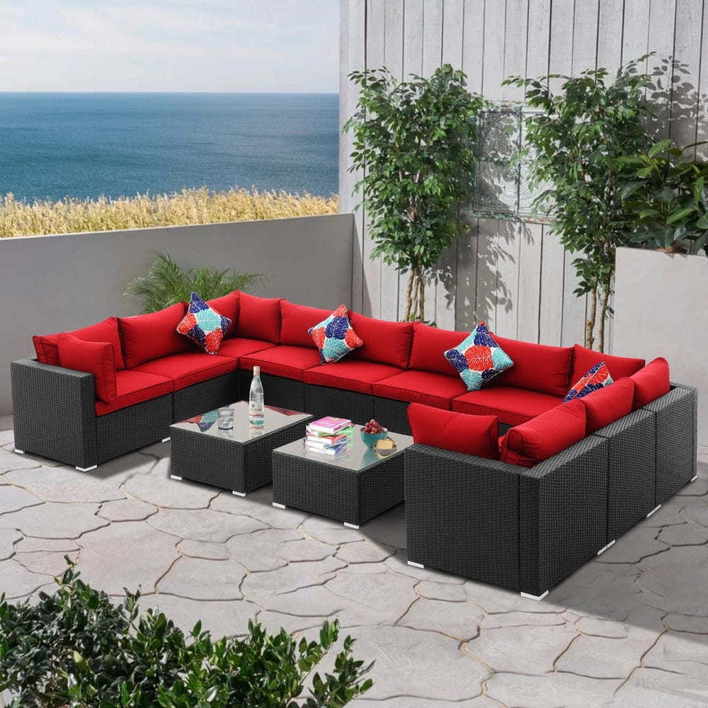 12-piece Outdoor Patio Rattan Sofa Sectional Set with Cushions and Coffee Table, Wicker Rattan Sectional Sofa Set 6