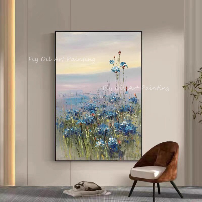 Colorful Flower Thick beautiful Large Size 100% Handpainted oil painting for office living room as a gift unframe decoration 4