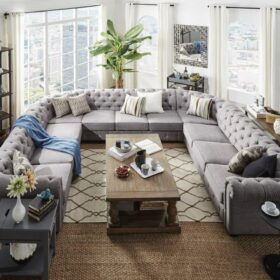 Chesterfield 11-Seat Sectional Sofa Linen Sofa for Living Room 4
