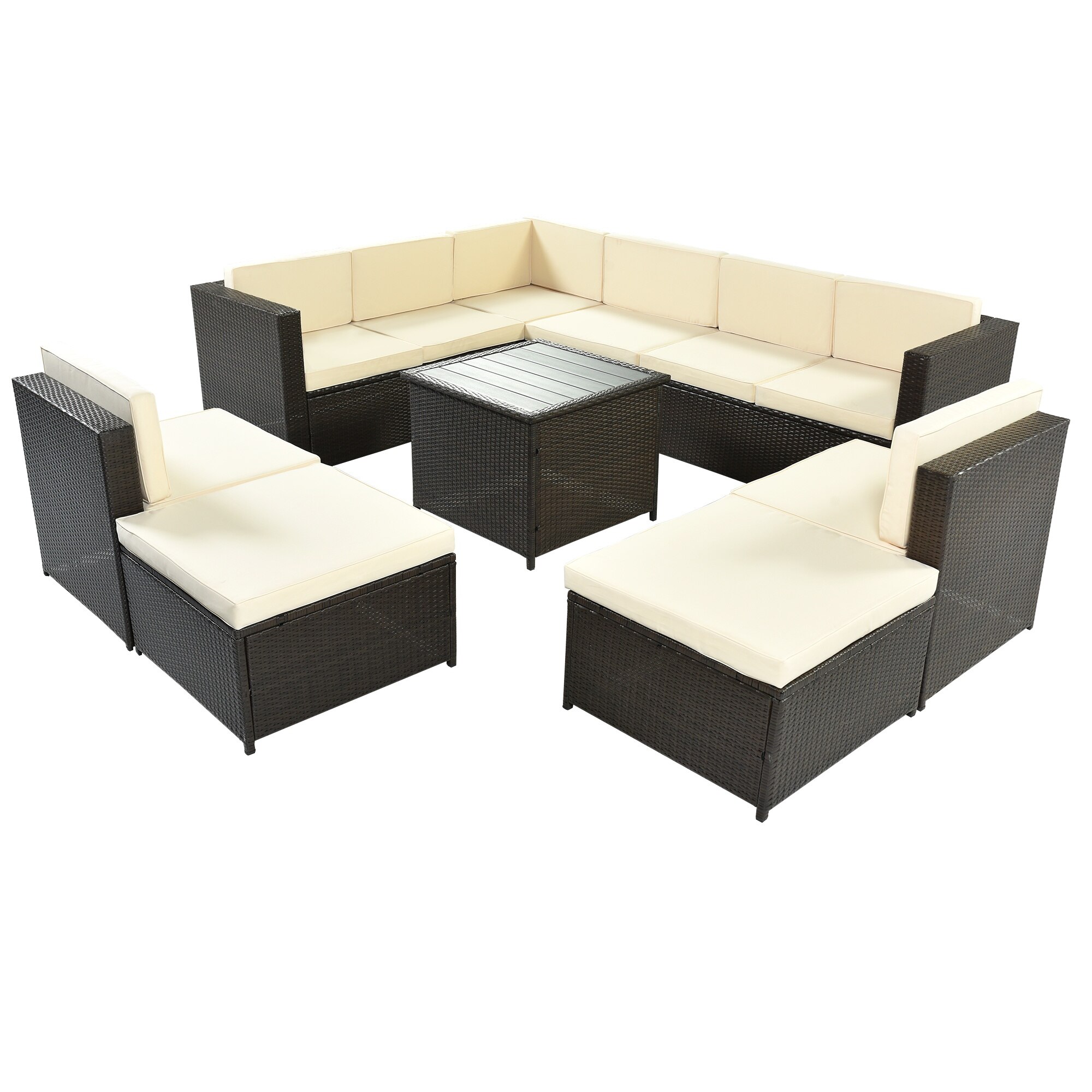 9 Piece Rattan Sectional Seating Group With Cushions And Ottoman Patio Furniture Sets Outdoor Wicker Sectional Garden Sofas 4