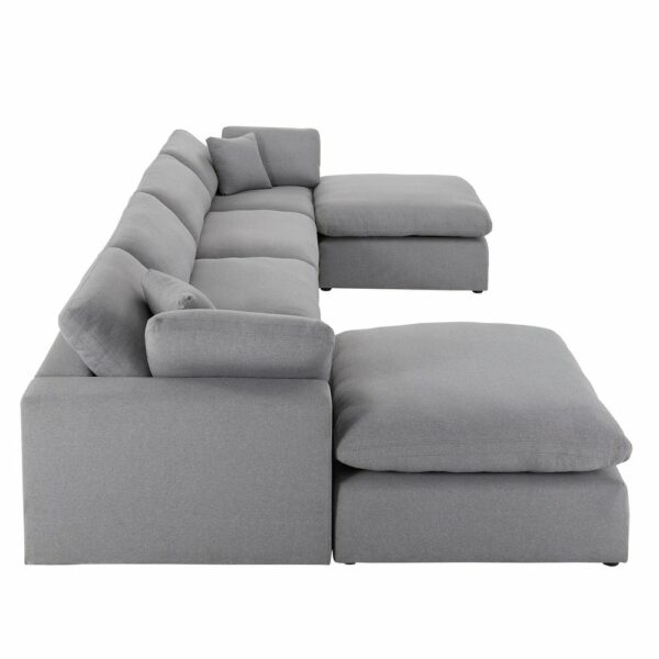 Grey Linen Down Fill U-shaped Sectional Sofa 4
