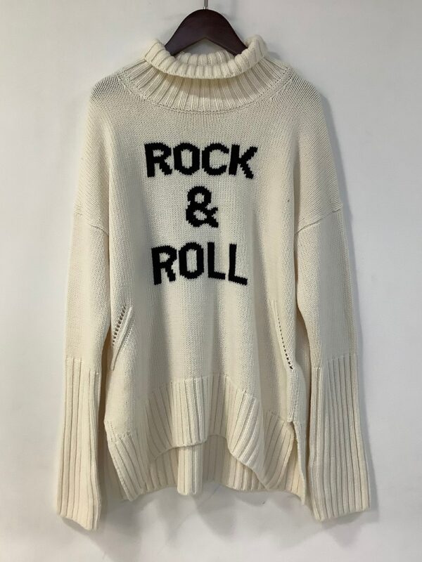 ZESSAM ROCK & ROLL Letter Cashmere Woman Sweater Long Sleeve Turtieneck Loose Female Pullover Classic Retro Lady Top 2023 5