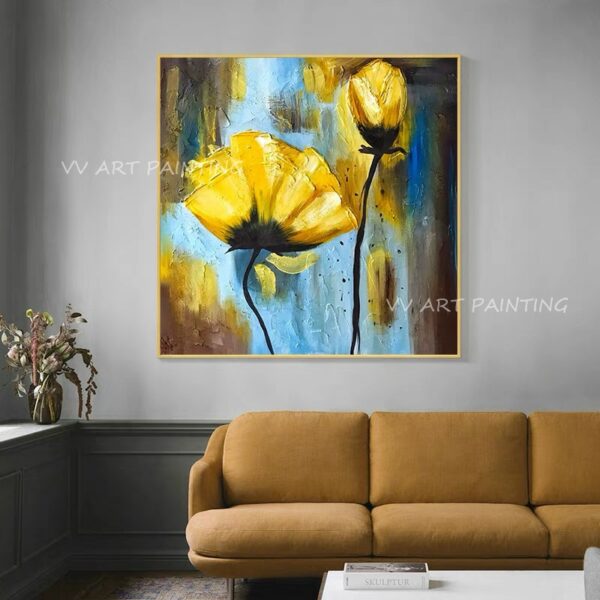 100% New Handmade Large Yellow Knife Thick Flower Modern Landscape Oil Painting On Canvas Wall Art Picture For Home Office Decor 1