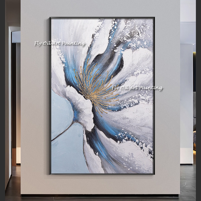 The Hand Painted Large White Flower Gold Abstract Art Oil Painting Wall on Canvas Paintings Plant Picture For Office Decoration 5