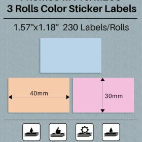 Phomemo M110/M110S/M120/M200/M220 Sticker Labels 40x30mm Black on Pink, Khaki and Blue Label for Small Business, Home, Office 2