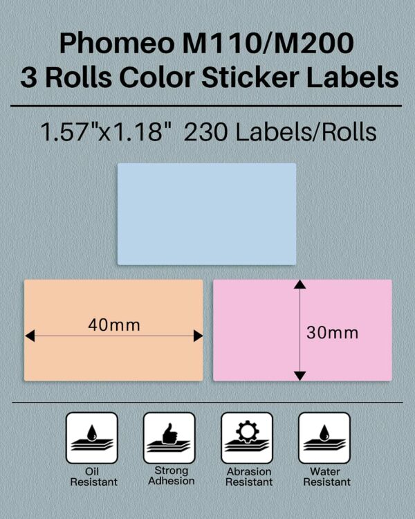 Phomemo M110/M110S/M120/M200/M220 Sticker Labels 40x30mm Black on Pink, Khaki and Blue Label for Small Business, Home, Office 2