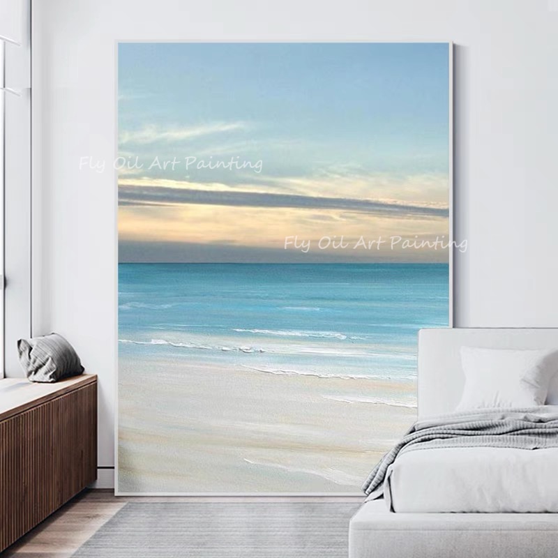 Hand-painted Oil Paintings Modern Simple Gold Blue Ocean Seascape Painting On Canvas Wall Art For Home Office Decorations Gift 3