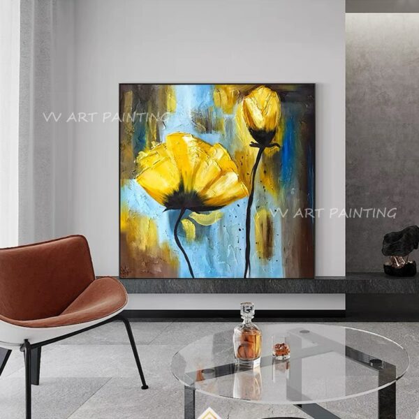 100% New Handmade Large Yellow Knife Thick Flower Modern Landscape Oil Painting On Canvas Wall Art Picture For Home Office Decor 5