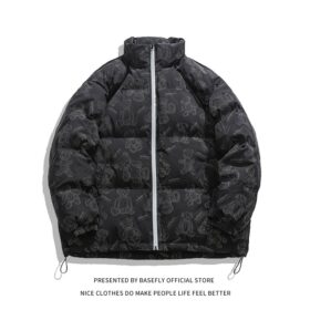 New Arrival Winter Collection Bear Print Men Puffer Coat Thick Warm Bomber Unisex Women Chic Jacket High Street Couple Parkas 1