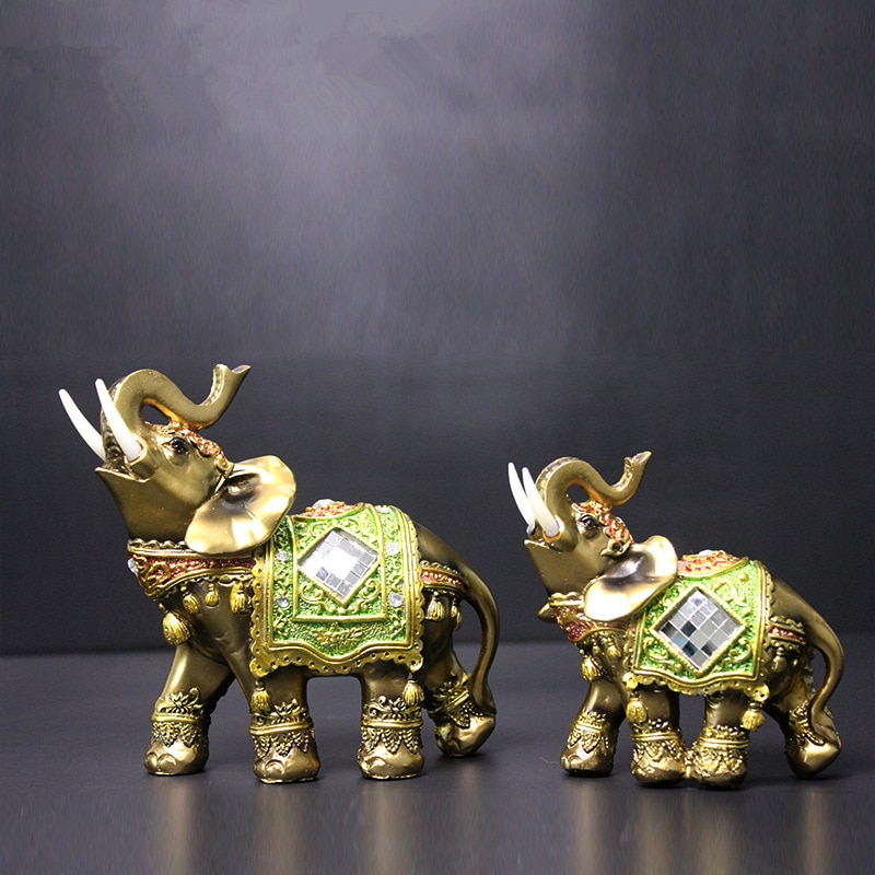 Elephant Statue, Lucky Feng Shui Green Elephant Sculpture Wealth Figurine for Home Office Decoration Gift 3