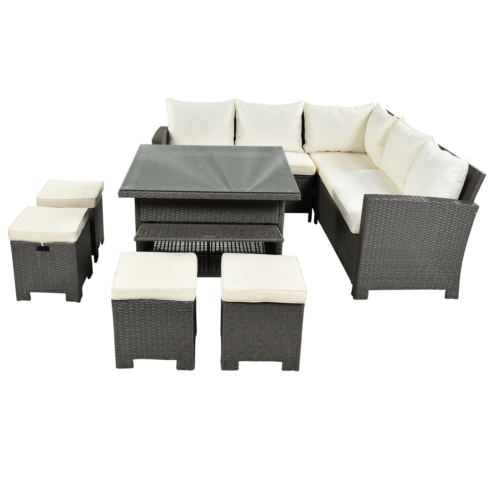 Outdoor Furniture Garden Sofas Patio Furniture Set 8 Piece Outdoor Conversation Set Dining Table Chair With Ottoman Cushions 4
