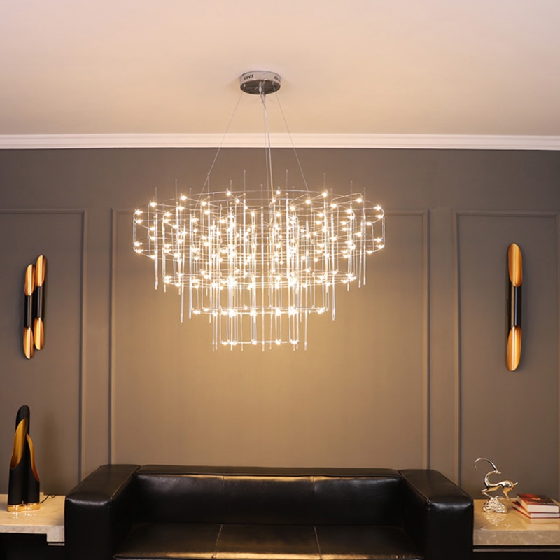 2021 New Postmodern Designer All Over The Sky Star Firefly Chandelier Living Room Duplex Villa Exhibition Hall Cube Light 3