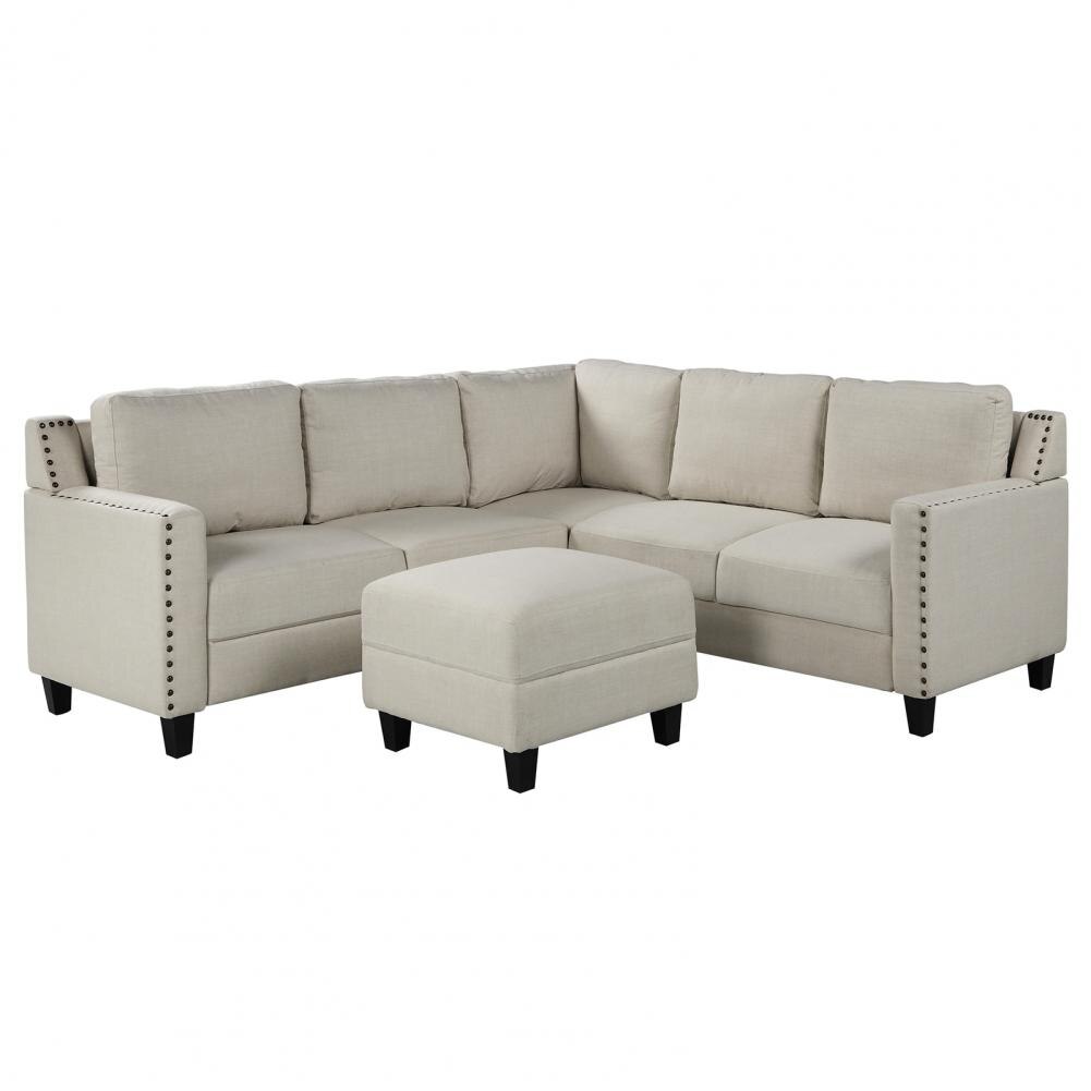 1 Set Useful Contemporary Look Sectional Sofa with Cushions Fabric Rivet Upholstered Set Robustness for Home Decor 5